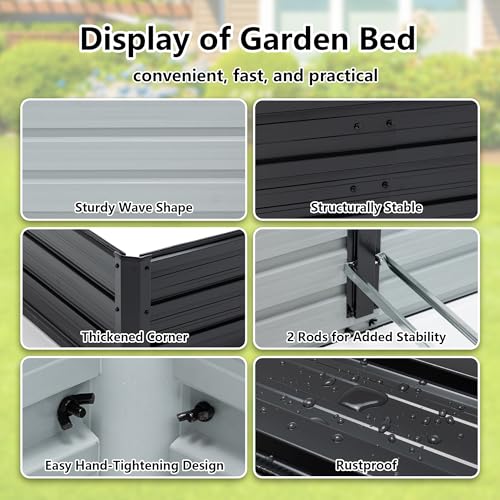 Thanaddo Galvanized Raised Garden Bed 8x4x1ft Outdoor Planter Box Galvanized Steel Garden Bed Kit for Vegetables, Flowers, Herbs and Succulents Black - size: 8x4x1 ft