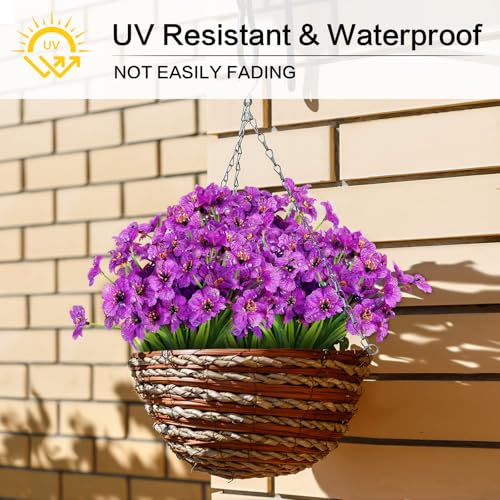 AGIRL 24 Bundles Artificial Flowers for Outdoor,No Fade Fake Plastic Flowers Faux Plants for Decoration Hanging Planters Indoor Outside Garden Porch Window Box Home Wedding Farmhouse - color: Purple, size: 24