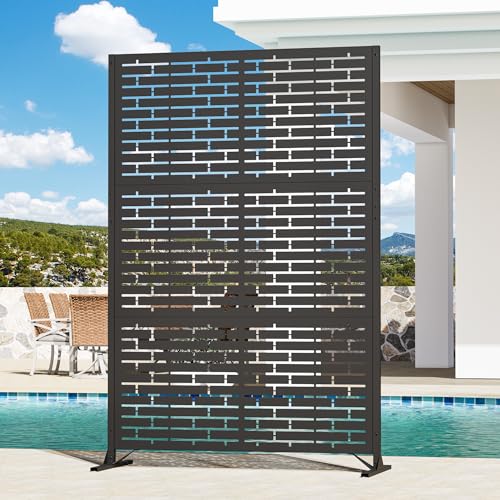 Modern Shade 4x6 FT Metal Privacy Screen with Artistic Modular Designs Decorative Patio Privacy Fence & Garden Divider, Freestanding Outdoor Metal Fence Panel, Weather-Resistant (Urban Block) - size: 1 Panel (Urban Block)