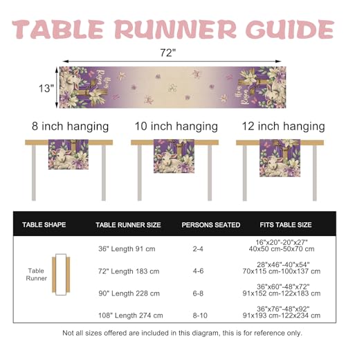 He is Risen Easter Purple Christian Table Runner, Religious Cross Lamb Lily Flower Kitchen Dining Table Decoration, Spring Eucalyptus Leaves Burlap Indoor Outdoor Home Decor Party Supply 13 x 72 - color: Easter-he is Risen, size: Table Runner 13''X72''