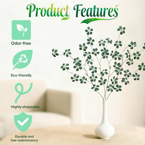 4Pcs 38.8 inches Artificial Tree Branches and Twigs Faux Plant Stems for Tall Vase, Home, Hotel, Office, Store Decor (Green Five-Leaf) - color: Green Five-leaf