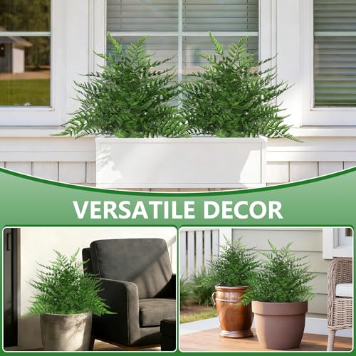 Grooy Artificial Fern Topiary Ball with Ground Spike, Set of 2 Realistic Boston Fern Plants Shrub, Fake UV Resistant Evergreen Bushes Tree for Porch Garden Indoor Outdoor Decor - color: Fern