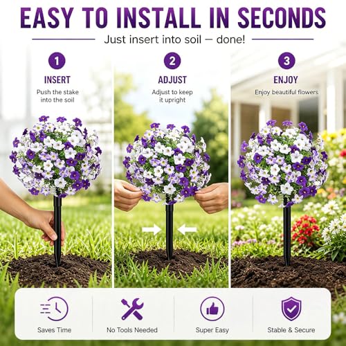 Artificial Petunias with Ground Stake - UV Resistant & Waterproof Faux Flowers for Outdoor Indoor Garden, Yard, Planter, Porch & Home Decor (Style G, 2 Pcs) - color: Style G , 2 Pcs