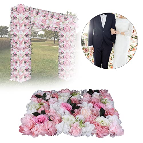 Artificial Flower Wall Panels, Silk Wedding Flower Wall Backdrop Panel, 3D Floral Panel Artificial Floral Wall Mat Flower Screen for Photo Party Wedding Wall Background Decor (12PCS White+Pink) - color: 12pcs White+pink