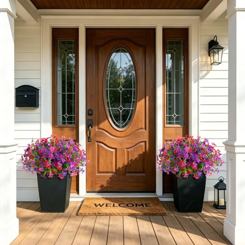 INXUGAO Artificial Flowers for Outdoors Spring Summer Decoration, 12 Bundles Fake Silk Colorful Daisy Eucalyptus Realistic UV Resistant for Outside Home Planter Porch Yard Decor (Purple Red Brown) - color: Purple Red Brown B