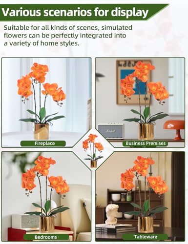 Artificial Orchid Flowers Set Real Touch Faux Flower in Vase Faux Butterfly Orchid Lifelike Orchid Arrangement for Wedding Home Office Party Hotel Decoration - color: Orange