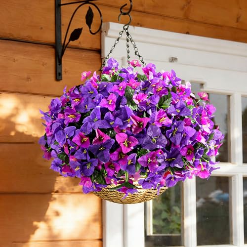 Artificial Flowers Plants for Outdoors Spring Summer Decor, 4 Bundles Fake Bougainvillea Silk Outside Flowers UV Resistant Look Real for Outdoor Planter Patio Porch Window Garden Home, PurpleFuchsia - color: Purplefuchsia