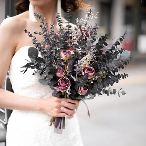 Black Eucalyptus Stems Decor,20PCS 17" Real Dried Preserved Eucalyptus Stems Plant for Home Vase Wedding Festival Floral Fall Halloween Arrangement Decorations - color: Black, size: 20Pcs Eucalyptus Stems