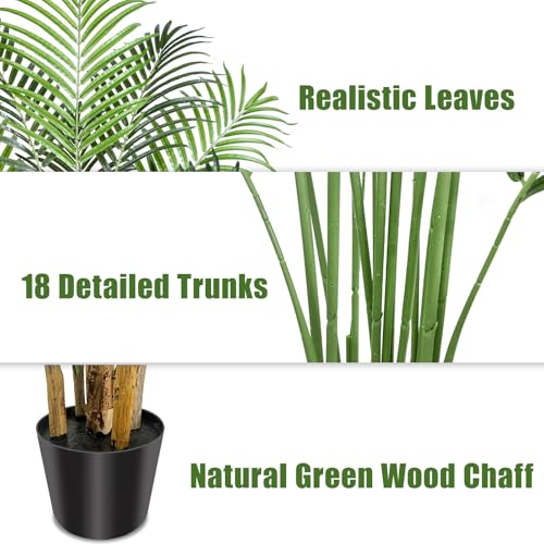 Artificial Palm Tree 7ft Tall Fake Palm Tree Indoor Decor with 18 Leaves and Real Bark Design Faux Tropical Areca Palm Silk Floor Plant in Pot for Home Office Living Room Bedroom Decor 1pcs - size: 7ft