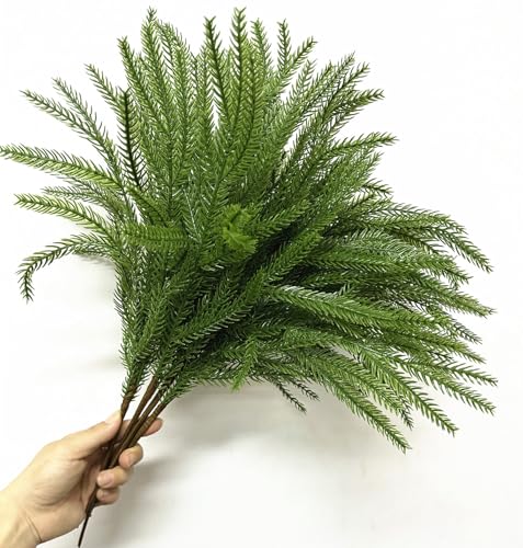 Artificial Pine Branches, Real Touch Norfolk Pine Stems 18 Inch, Faux Christmas Greenery Stem Fake Plants Home Vase Centerpiece DIY Arrangement Indoor Outdoor Shrubs Decorations - Light Green 4 Pack - color: Norfolk Pine Branches / Light Green 4 Pcs