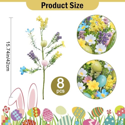 Easter Flower Decor 8Pack Easter Egg Picks Artificial Spring Floral Picks Decorations for Flower Arrangements Centerpiece Vase Fillers Home Window Sill Table Decor