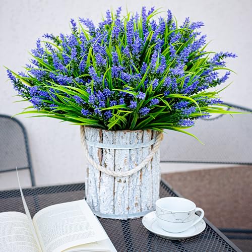 AXYLEX Artificial Flowers for Outdoors Decorations - 20 Bundles Fake Lavender Monkey Grass UV Resistant Plastic Faux Plants for Home (20, Purple) - color: Purple