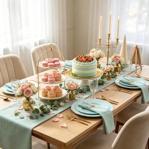 WDF 60pcs Mint Green Plastic Plates - Baroque Dinner Plates Including 30 Green Plates Disposable10.25inch, 30 Dessert Plates 7.5inch for Upscale Wedding/Party/Picnic/Spring - color: Mint Green, size: 60PCS