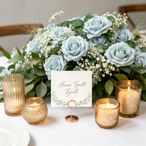 Artificial Flowers, 25pcs Light Blue Flowers Real Looking Artificial Rose for DIY Wedding Bouquets Centerpieces Arrangements, Blue Foam Flowers with Stem for Bridal Shower Party Home Decor - color: Light Blue, size: 25pcs