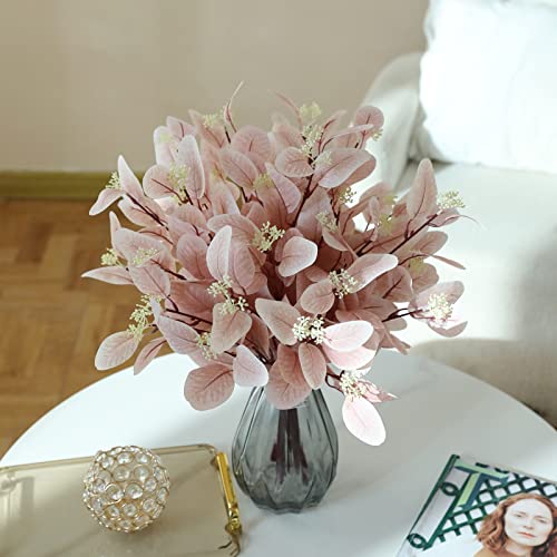 dallisten 20" Silk Artificial Eucalyptus Stems, 12 Pcs Fake Eucalyptus Stem with Leaves Berries, Greenery Plants Floral Decorations for Wedding Party Home Flowers Arrangement Boho Decor (Blush) - color: Blush