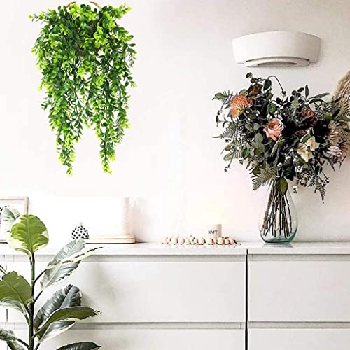 Artificial Hanging Plants, Green Leaves Fake Vines Decoration 4 Pack, Plastic Ivy Greenery Leaf Rattan Vine Houseplants for Wedding Indoor Outdoor Home Garden Wall Bedroom Wall Office Wedding Décor - color: Green Leaves Vine - 4pcs