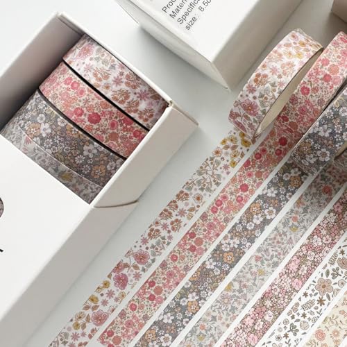 Vintage Washi Tape Set 8 Rolls Thin Retro Decorative Antique Patterns Masking Tapes for Arts, DIY Crafts, Journals, Planners, Scrapbook, Wrapping (Little Flowers) - color: Little Flowers