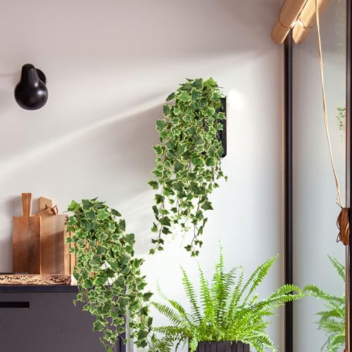 Hollyone 2pcs Artificial Hanging Plants 35.4" Fake Ivy Vine Faux Ivy Leaves Fire and UV Resistant Hanging Plant Wall Greenery for House Room Patio Indoor Outdoor Home Shelf Office Wedding Decor - color: Fire and Uv Resistant-style 1, size: Medium-2 Pack-U