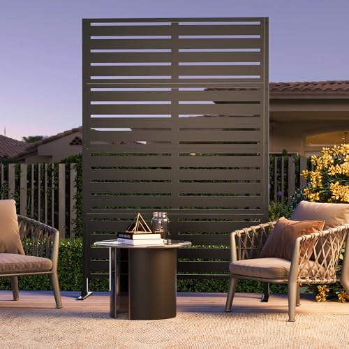 Modern Shade Metal Privacy Screen Outdoor 72" H x 48" W, Stable & Durable Privacy Fence Panels for Instant Privacy & Space Division, Freestanding Decorative Patio Screens for Outdoor, Black (1 Panel) - size: 1 Panel
