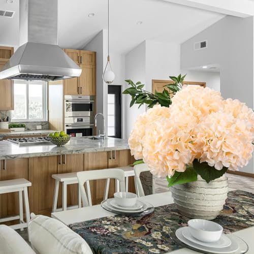6PCS Large Silk Hydrangea Flowers, 20 in Full Faux Hydrangea Artificial Flowers with Stems Leaves for Fake Fall Bouquets Porch Home Wedding Party Wreath Anniversary Indoor Outdoor (Champagne) - color: Champagne