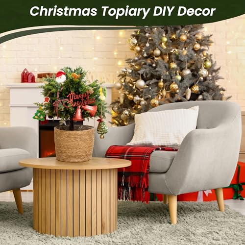 AENTGIU 23.6" Artificial Cedar Topiary Ball Trees, 2-Pack Outdoor Faux Cypress Shrubs with Ground Spikes, UV Resistant Fake Greenery Bushes for Front Porch Planters, Patio, Entryway, Garden Decor
