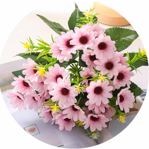 Artificial Daisies Flowers, Fake Silk Daisy Small Flower Marguerites Plants Decor 4 Bouquet, Faux Plastic Stems Bushes Greenery Bundles for Indoor Outdoor Verandah Wedding Spring Decorations - Pink - color: Daisy 4 Pack - Pink