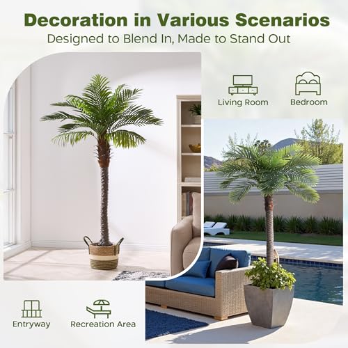 6FT Artificial Coconut Palm Tree Set of 2, UV Resistant Faux Sago Palm Plants for Indoor Outdoor, Realistic Large Tropical Decor for Home Office Patio Poolside Garden, Ready to Use in Cement Pot - color: 6ft - 2 Pack, size: 6ft