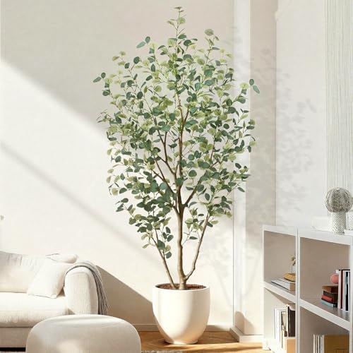 7FT Artificial Eucalyptus Tree Indoor, Faux Eucalyptus Tree with 689 Silk Leaves, Tall Fake Tree - Artificial Tree Indoor for Living Room Office Bedroom Home Decor - size: 7ft