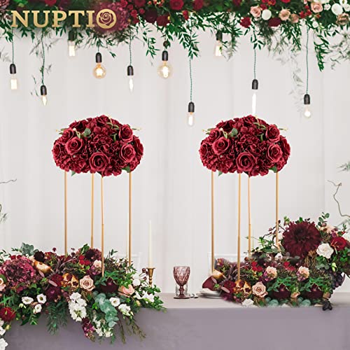 Nuptio Flower Balls for Wedding Centrepieces - 2 Pcs 15.7 inch Diameter Large Burgundy Artificial Flowers Roses Ball Fake Flower Arrangement Bouquet Faux Rose for Wedding Party Centrepiece Decorations - color: Burgundy, size: 15.7" Diam - 2 PCS