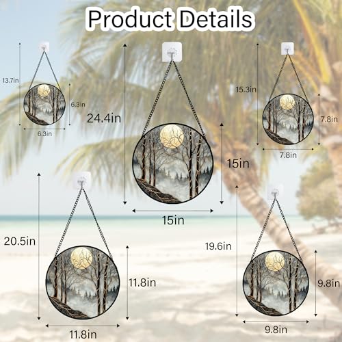 Stained Glass Window Hanging - Black and White Gold Moon Forest Sun Catcher for Door Home Decor Suncatcher Christmas Mother's Day Birthday Gifts for Women Men Lovers Mom Nana 6.3 in - color: Black Gold, size: 6.3x6.3 IN