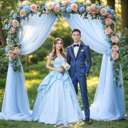 Wedding Arch Draping Fabric, 1 Panel 18FT Baby Blue Sheer Backdrop Curtain Chiffon Fabric Drapery Voile Scarf Draping Panels for Wedding Archway Ceremony Curtain Valance Party Decoration - color: Bayby Blue Drapes Curtain, size: (1 Panel )6 Yards/18ft