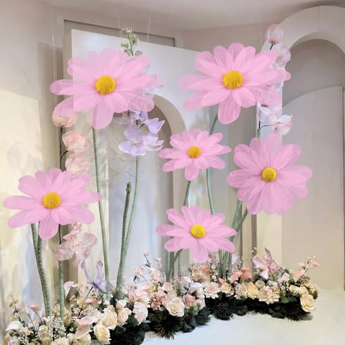 6 Pcs Pink Large Daisy Flowers for Decoration 12'' 15.8'' 20'' Giant Silk Artificial Flower Fake Daisy for Wedding Garden Birthday Party Bridal Baby Shower Decor, Rod is Not Included - color: Pink