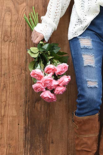 FiveSeasonStuff Fake Roses Wedding Flowers Real Touch Silk Pink Artificial Flowers 12 Stems - color: Pink