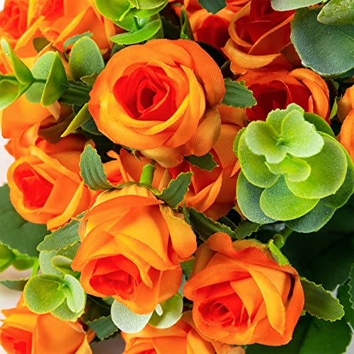 Artificial Flowers Fake Silk Rose for Decoration 33 Heads Small Roses Blooming Faux Flower Bouquet with Stem for DIY Vase Home Wedding Party 3 Pack Orange - color: Orange