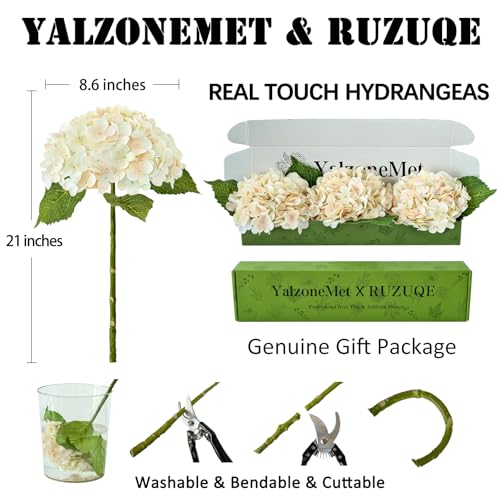 YalzoneMet 3 PCS Champagne Pink Hydrangea Artificial Flowers 21 inches Real Touch Faux Latex Hydrangea Flowers for Wedding Tables Centerpieces Boho Fake Flowers for Party Home Kitchen Decor - color: Champagne Pink