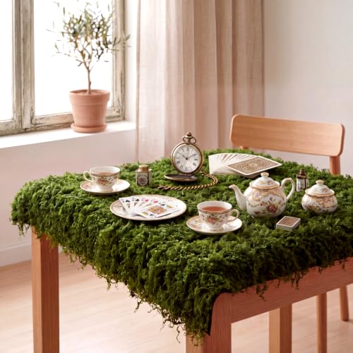 Zeyune 1 Pcs Artificial Moss Table Runner for Wonderland Tea Party Decoration Fake Moss Sheet Roll Waterproof for Enchanted Forest Fairy Decor Holiday Garden Wedding Birthday (39 x 39 Inch,Green) - color: Green, size: 39 x 39 Inch