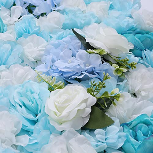 Artificial Flower Wall Panels, 6 Pcs Rose Peony Flower Leaves Wall Backdrop Fake Flowers Wall Panel for Party Wedding 24" X 16" Light Blue - color: 6 Pcs Light Blue