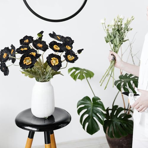 Artificial Flowers 5Pcs Poppies Flowers Artificial Silk Flowers for Home Office Wedding Outdoor Decor (Black) - color: Black