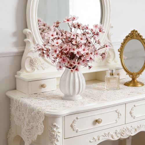 Tinsow Artificial Cherry Blossom Branches, 6 Pcs Fake Peach Flowers Stems Silk Flower for Spring Table Centerpiece Wedding Home Decor (6, Pink) - color: Pink