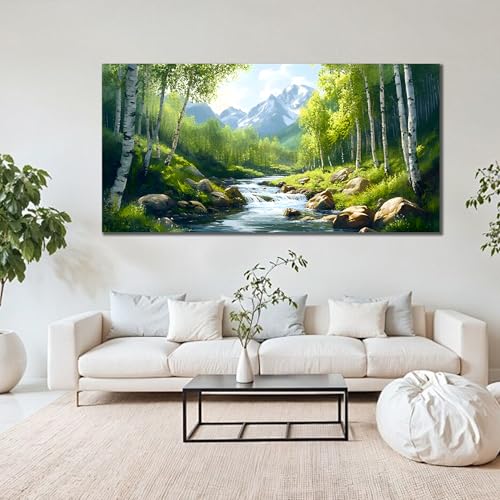 SSNEEKNDG Green Forest Large Wall Art for Living Room Tree Pictures Landscape Mountain Artwork for Bedroom Office Kitchen Canvas Prints 24"x48" - size: 24"L x 48"W