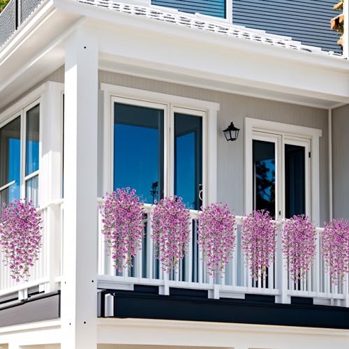 Ammyoo Artificial Hanging Flowers for Outdoors Fake Plants Decoration, 2 Packs Faux Silk Daisy Flower Realistic Outdoor Flowers UV Resistant Porch Patio Window Yard Indoor Spring Decor(Purple) - color: Purple