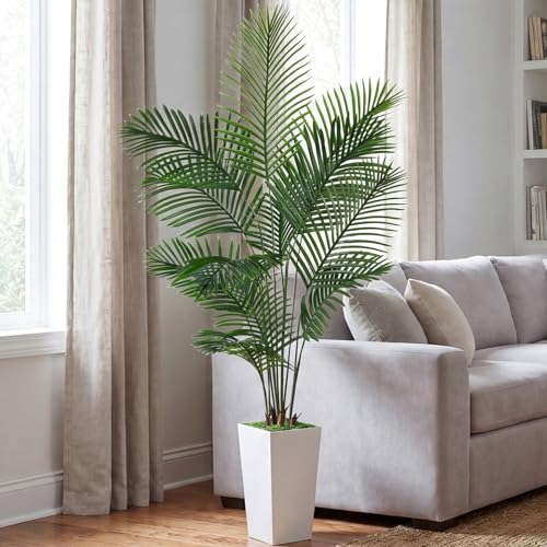 Artificial Palm Tree 6FT Tall, Faux Palm Tree Indoor Outdoor, 72in Fake Tropical Areca Plant with Planter, Lifelike Leaves Large Potted Floor Plant for Home Office Living Room Decor