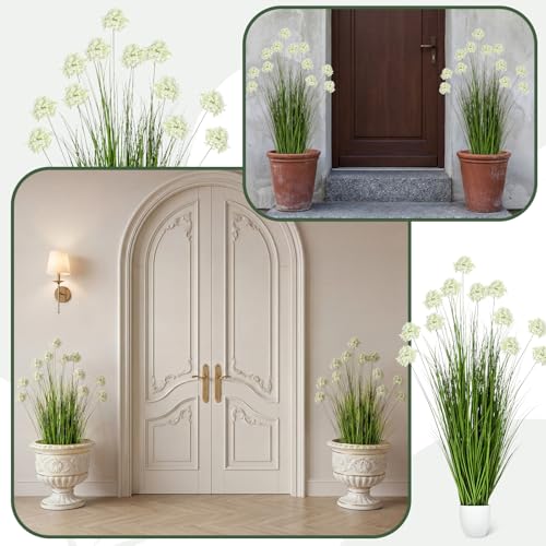 Jexine 2 Pack 4ft/47inch Artificial Grass Plant Outdoor Artificial Greenery Grass in Pot with Fake Dandelion Flowers for Spring Room Office Indoor Outdoor Decor Housewarming Gifts - color: Dandelion, size: 4ft