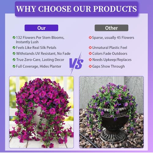 3PCS 396 Heads Artificial Morning Glory Flowers for Outdoors Faux Hanging Flowers Fake UV Resistant Flowers Realistic Trailing Faux Plant for Porch Patio Balcony Yard Decora (Violet Red Purple) - color: Violet Red Purple