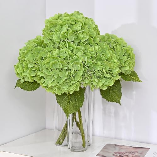 MARTINE MALL 3Pcs 21in Hydrangea Artificial Flowers, Latex Real Touch Hydrangeas Lifelike Large Hydrangea Flowers for Home Decor Party Arrangements Wedding Bouquets Centerpieces (Dark Green) - color: Dark Green, size: 3Pcs