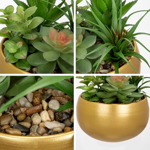Briful Fake Succulents in Gold Metal Pot, Artificial Succulent Plants Arrangement for Home Decor, Small Faux Potted Plants Tabletop Centerpiece, Desk Office Bathroom Shelf Decorations - color: Gold#2