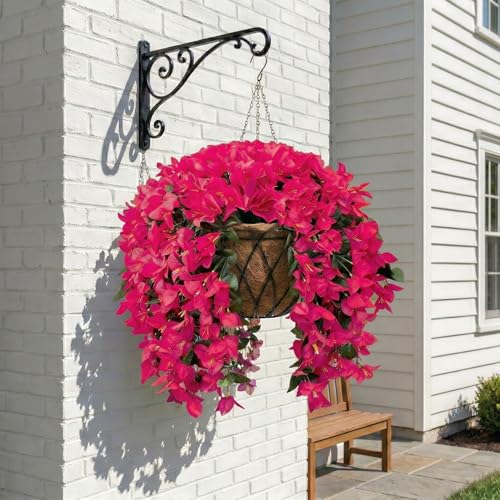 Artificial Flowers for Outdoors Fake Hot Pink Bougainvillea Hanging Flower Decoration, 2Pcs Realistic Faux Silk Plants Long Trailing Vines, Spring Decor for Porch Patio Balcony Planter Yard - color: Bougainvillea - Hotpink