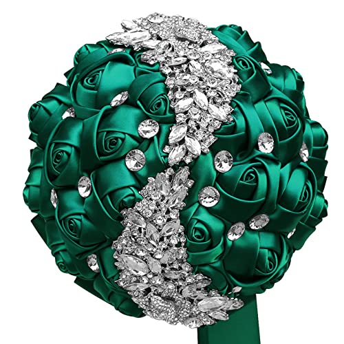 Wedding Bouquets for Bride Bridesmaid Brooch Bouquet Handmade Artificial Flower Tossing Bouquet for Wedding Ceremony Anniversary(darkgreen-21cm) - color: Dark Green, size: 8.3''/21cm