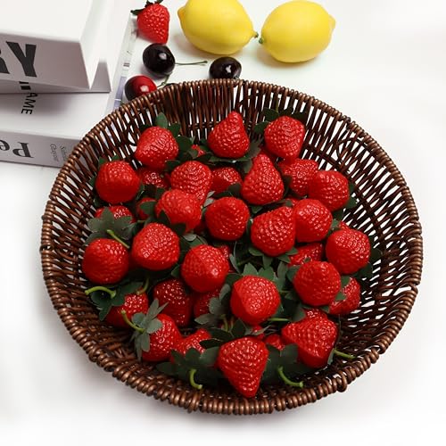 50PCS Simulation Fruit Strawberry Realistic Fake Fruit Strawberry Used for Home Kitchen Party Decoration Photography Props Fruit Basket Decoration Christmas Thanksgiving Gift - color: Strawberry