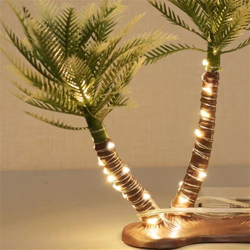 Artificial Coconut Palm Tree, 11 Inch Mini Plastic Tropical Desk Decor with Warm Light for Christmas, Wedding, Party Landscape Decoration